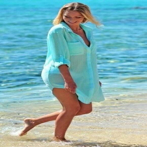 Summer Beach Bikini Cover Blouse Shirt Dress Swimwear Bathing Suit - Picture 4 of 12